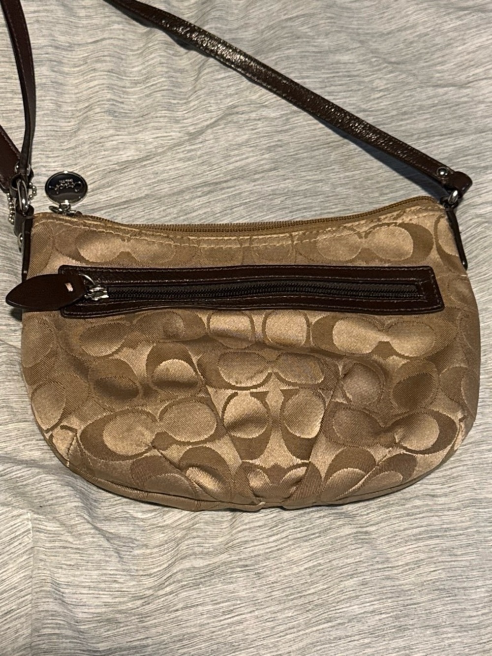 Coach Tan Signature Crossbody with Dark Brown Trim